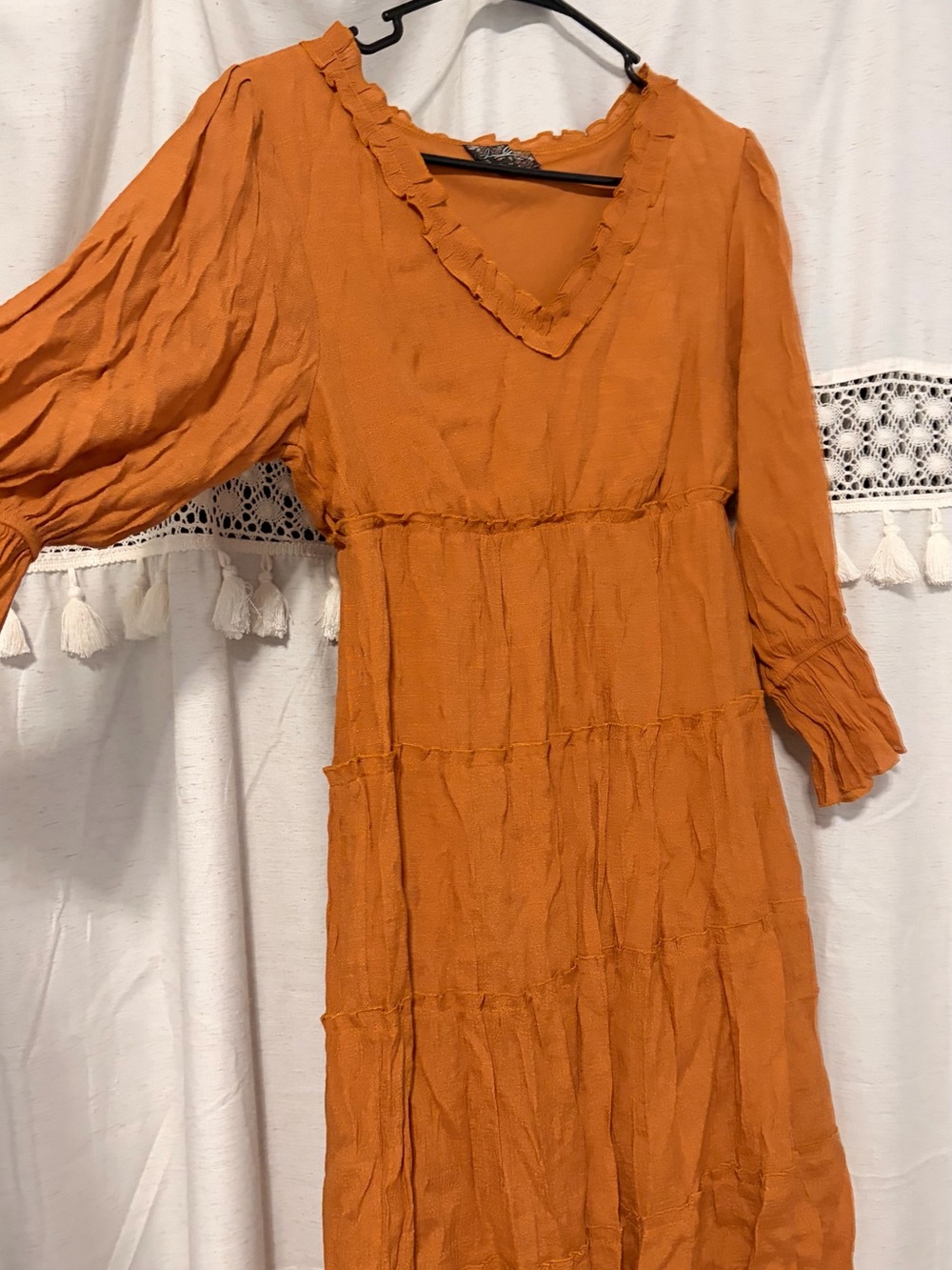 Goldie Rust Orange V-Neck Tiered Midi Dress